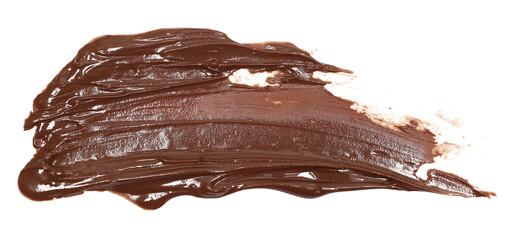 Chocolate cream spread isolated on white background, top view
