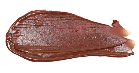Chocolate cream spread isolated on white background, top view
