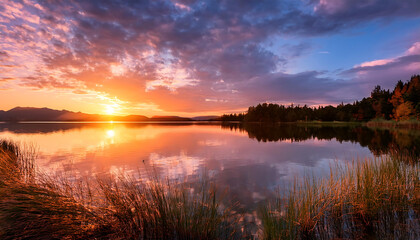  Lake Sunrise and Sunset- A peaceful image capturing the serene beauty of a sunrise and _1(395)