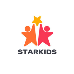 Vector logo design template. Logo of a small kids reaching for a star. Teamwork icon.
