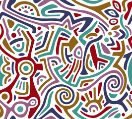 Abstract hand-drawn drawing of bright colors of chaotic shapes.Seamless pattern.