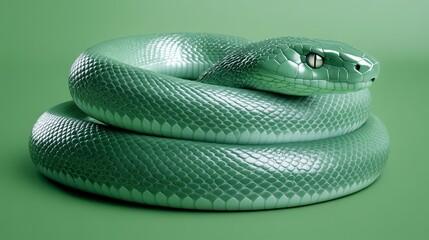 Fototapeta premium A modern and sleek digital illustration of a snake coiled in a circle symbolizing renewal and continuous growth with a gradient of green shades and metallic accents