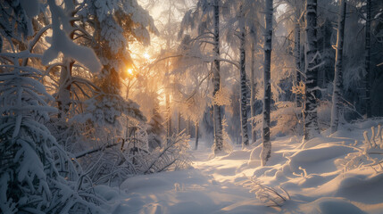 fog in the snow forest