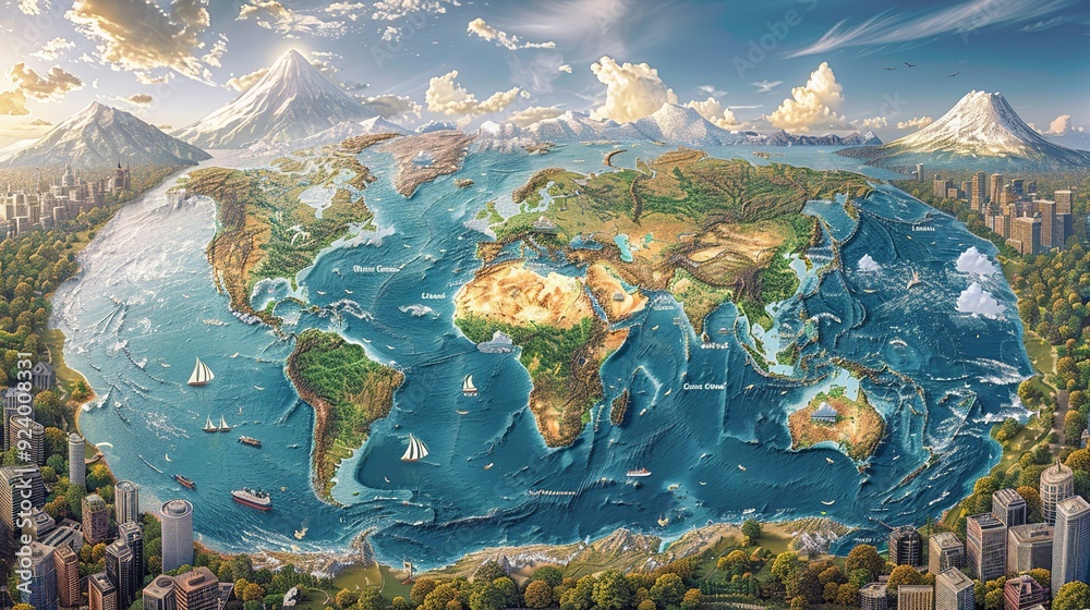 Canvas Prints Illustrate the impact of global warming with a world map showing rising temperatures, melting ice caps, and increasing greenhouse gases, emphasizing urgent climate action. high resolution