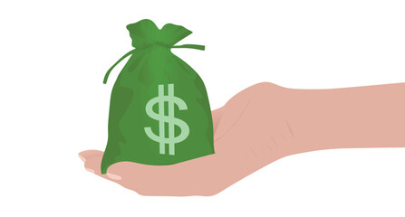 Hand hold bag with money. vector