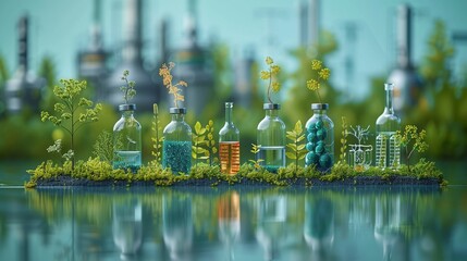 Illustrate the transition to sustainable disease treatments with a graphic showing innovative medical practices and their positive impact on reducing carbon footprints and environmental harm. high