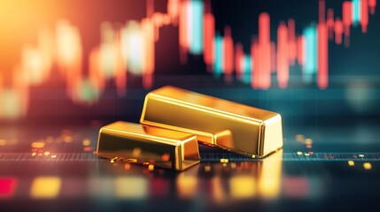 Gold bars on a financial chart background.