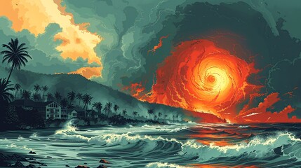Depict the impact of global warming on natural disasters with a graphic of increased frequency and severity of hurricanes, droughts, and floods due to rising greenhouse gases. high resolution