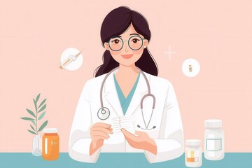 Cheerful Pharmacist Illustration Creating Colorful Prescriptions in Vector Style