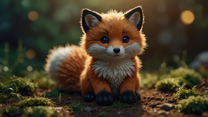 Fototapeta premium cute small toy red fox cub