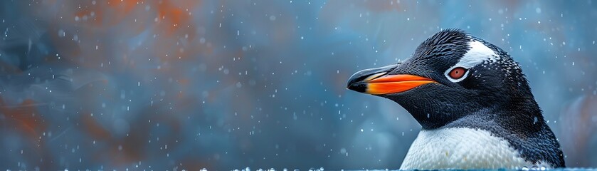 Naklejka premium Rockhopper penguin with striking orange crest on a moody blue backdrop