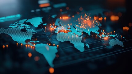 A 3D search engine interface projecting a holographic world map with data points, symbolizing global search reach