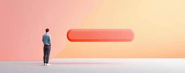 A 3D search bar floating through a virtual reality environment, representing immersive search experiences