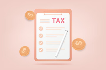 3d tax payment concept. Payment of debt. Calculation of tax return. 3d Vector illustration.