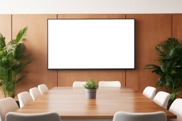 PNG conference room TV screen mockup, transparent design
