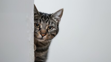 Obraz premium The cat peeking around wall
