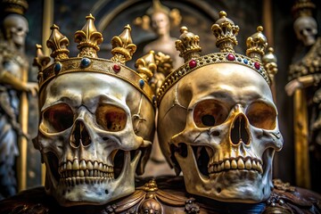 Skull in the crown. Skull in ornaments. Skull with female ornaments.