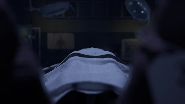 Morgue, three dead bodies ready for autopsy