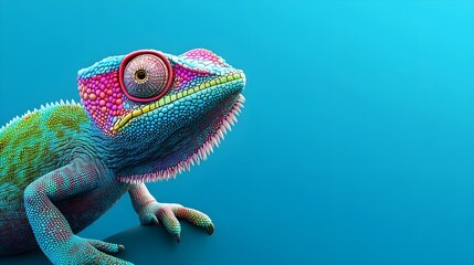 Chameleon 3D render of a vibrant, multicolour blue collie background wallpaper