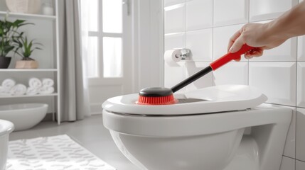 The toilet being cleaned