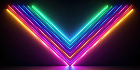 Fototapeta premium Vivid neon lines forming a V shape against a dark background, neon, lines, vibrant, abstract, glowing, pattern