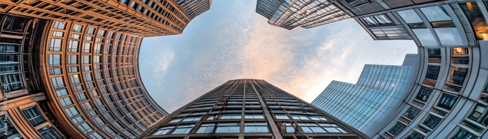 Aufkleber low angle view of modern skyscrapers against a cloudy sky