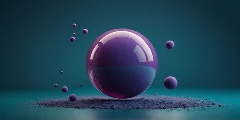 Violet soft clay bubble gum shape floating over teal background artistic retro futurism.