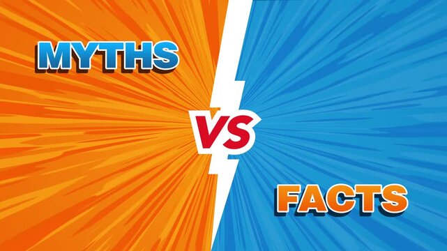 Myths and Facts animation on orange and Blue speed lines comic background