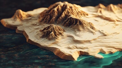 3D Topographic Mountain Model with Coastal Features