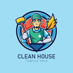 Cleaning service logo design cleaning person cartoon illustration mascot logo