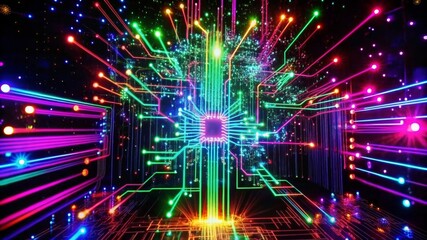 Obraz premium A colorful abstract image representing the intricate connections and pathways of data flow, symbolizing digital communication, technology advancement, and the interconnectedness of the modern world.