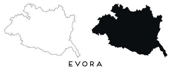 Evora map outline and black silhouette vector