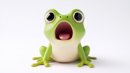 Fototapeta premium Cute Cartoon Frog with Big Eyes and Open Mouth on White Background
