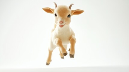 Close-up of a Playful Goat Jumping with a White Background and Soft Lighting