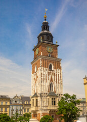 Fototapeta premium Krakow, Poland, Europe, 2 August 2024: Churches and historical buildings in and around the Main Square