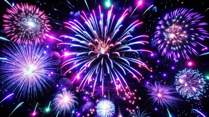 Fototapeta premium A stunning display of fireworks illuminating the night sky, symbolizing celebration, joy, excitement, hope, and new beginnings.