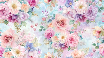A beautiful and delicate floral pattern with soft pastel colors, symbolizing romance, beauty, nature, springtime, and joy.