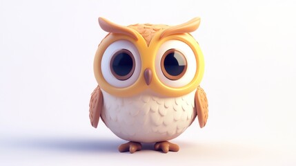 Obraz premium Adorable Cartoon Owl Figurine with Big Eyes and Warm Color Palette