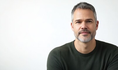 Obraz premium middle aged man with grey hair and short beard wearing dark green sweater