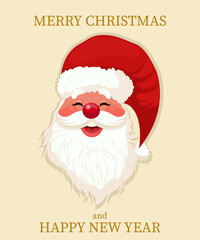 Merry Christmas and new year cartoon illustration greeting card. Happy Santa Claus. Vector illustration