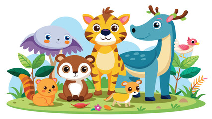 Naklejka premium Kids style drawing doodle animals isolated EPS Vector Images