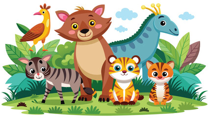 Fototapeta premium Kids style drawing doodle animals isolated EPS Vector Images