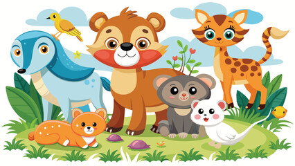 Naklejka premium Kids style drawing doodle animals isolated EPS Vector Images