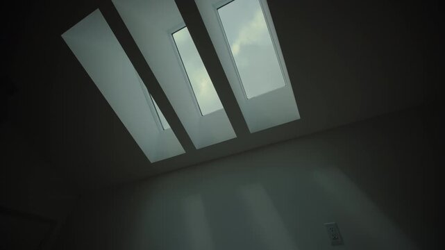 Skylight window in a modern apartment, home interior elements. Wide shot view