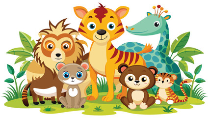 Naklejka premium Kids style drawing doodle animals isolated EPS Vector Images