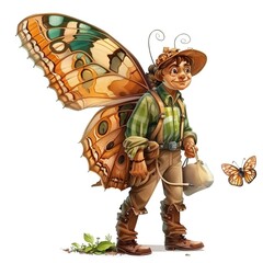 Obraz premium Butterfly Farmer Occupation fantasy animal cartoon isolated whitebackground