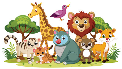 Naklejka premium Kids style drawing doodle animals isolated EPS Vector Images