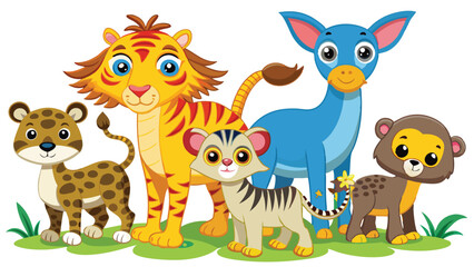 Naklejka premium Kids style drawing doodle animals isolated EPS Vector Images