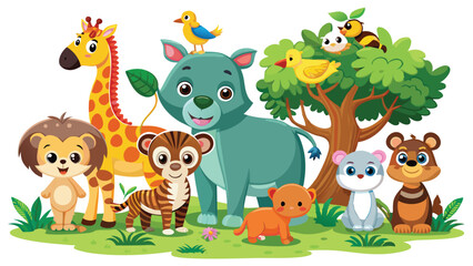 Kids style drawing doodle animals isolated EPS Vector Images