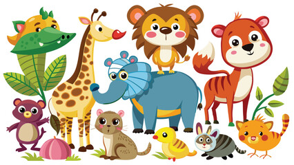 Naklejka premium Kids style drawing doodle animals isolated EPS Vector Images